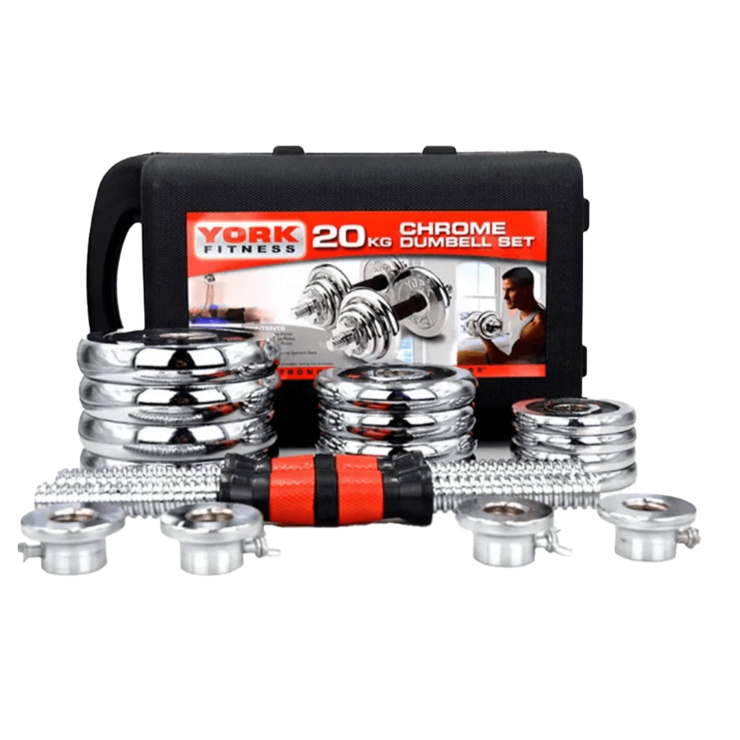 YORK ADJUSTABLE CHROME DUMBELL SET 20 KG