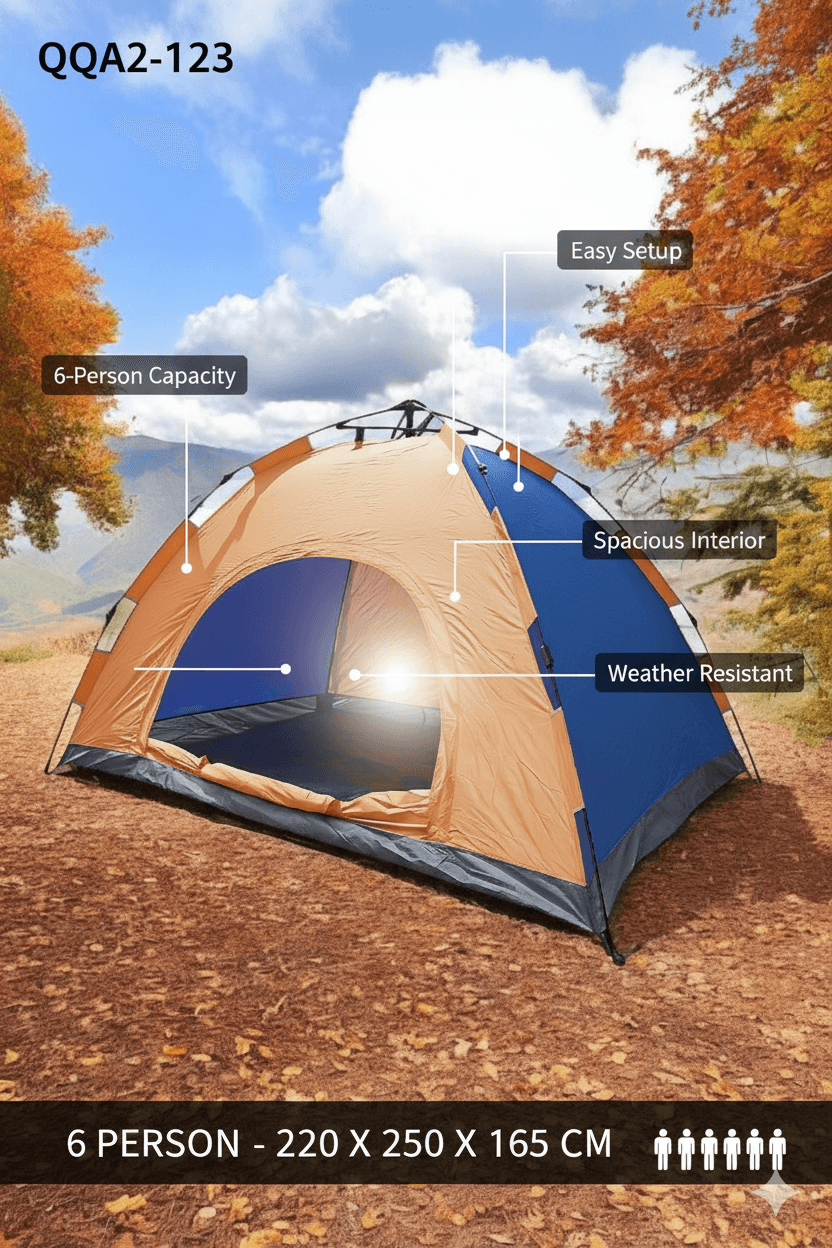 Outdoor Camping Tent - 6 Person Dome Tent