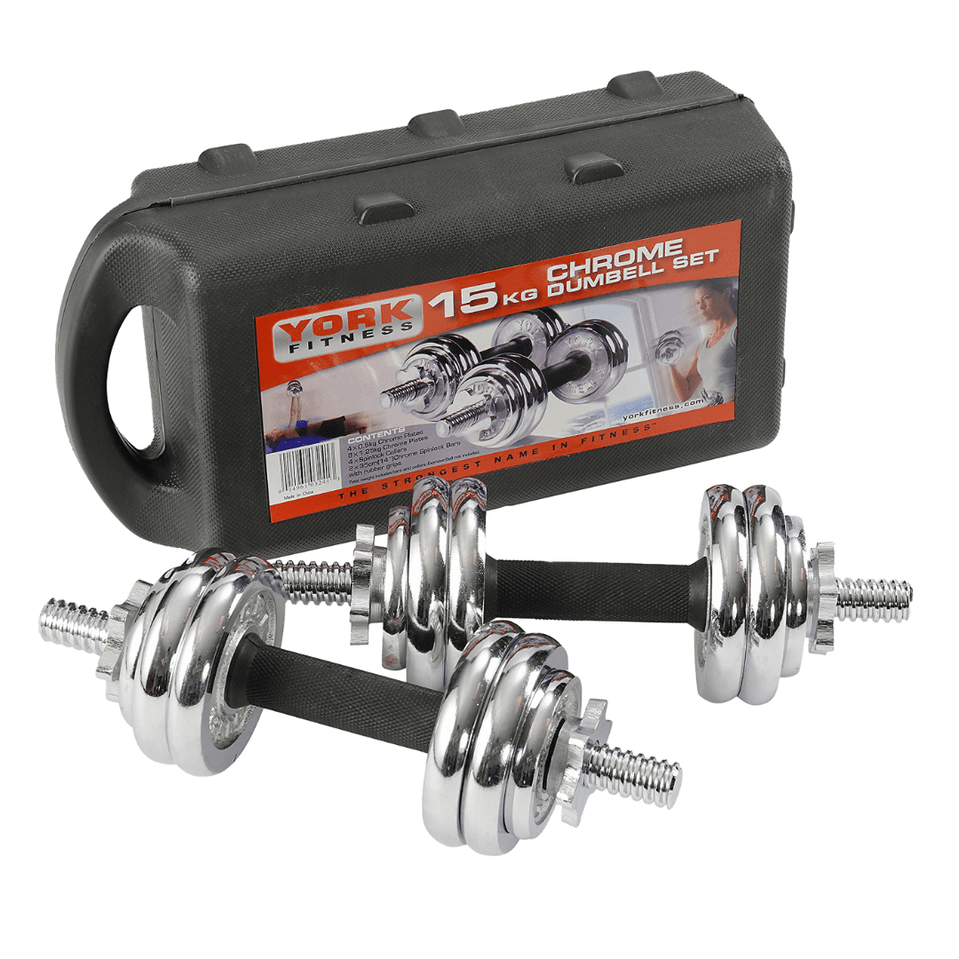 YORK ADJUSTABLE CHROME BOX DUMBELL SET 15 KG