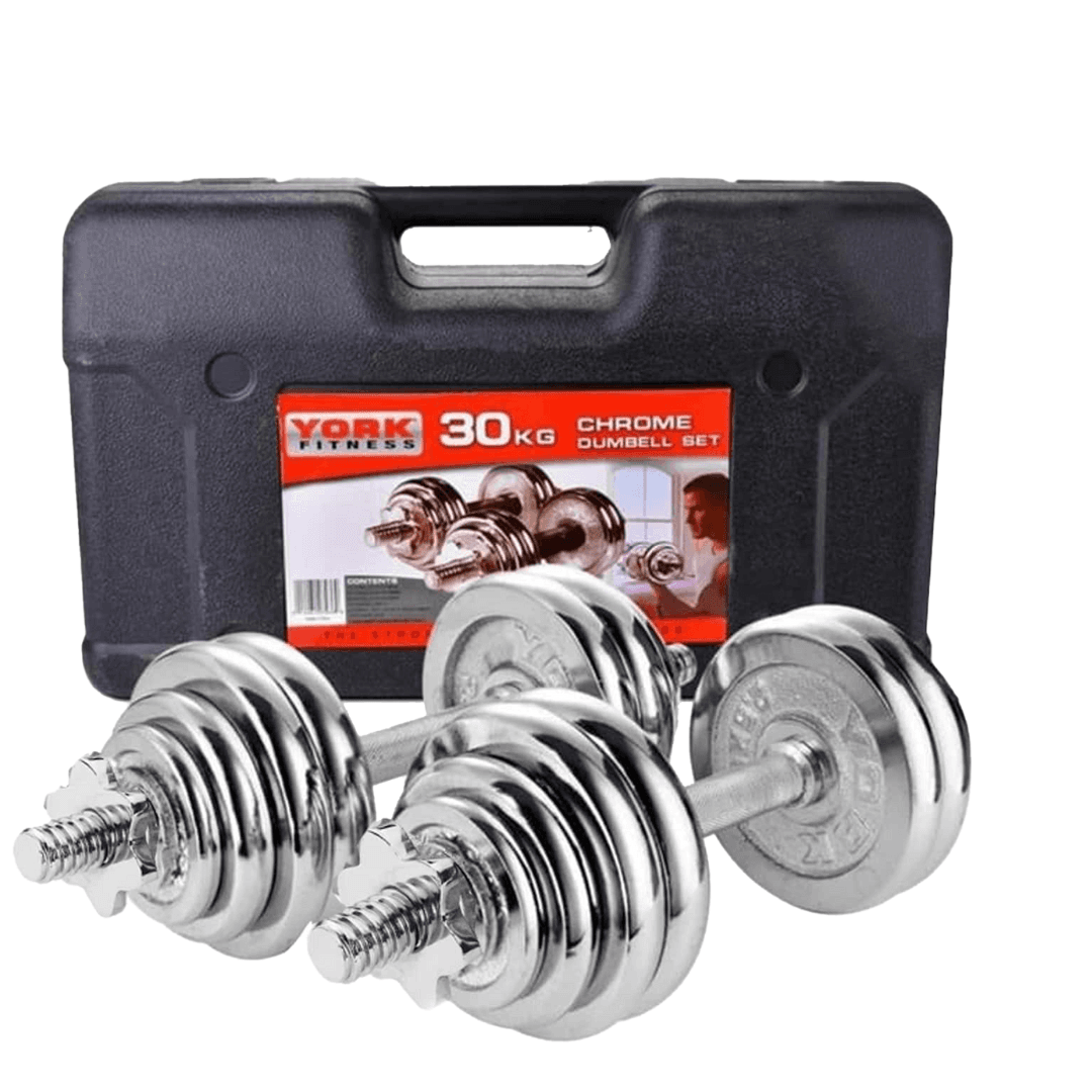 YORK ADJUSTABLE CHROME DUMBELL SET 30 KG