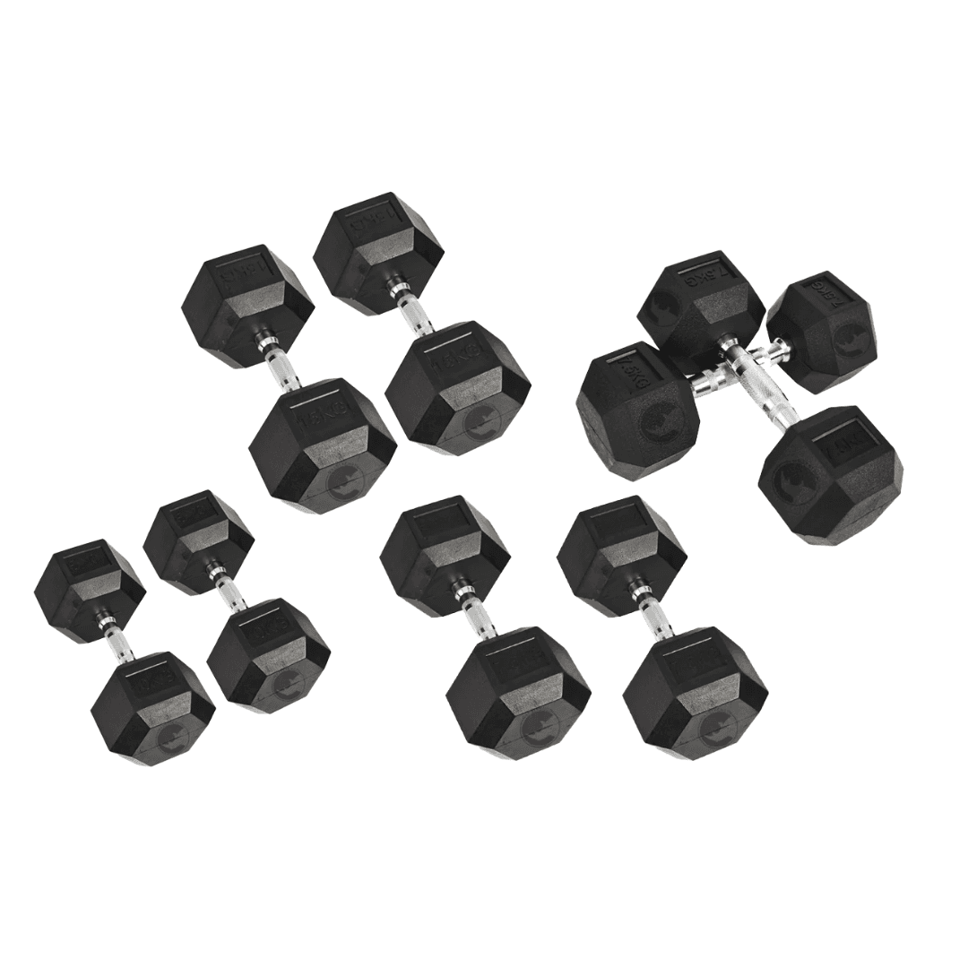 HEX DUMBELLS SET RUBBER COATED